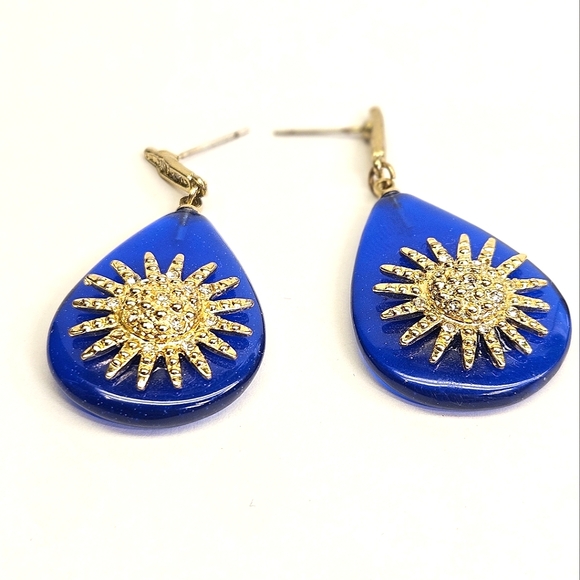 Marlyn Schiff Blue and Gold Starburst Studded Earrings - Picture 2 of 6